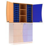 Wellentüren-Aufsatzschrank, 91 cm hoch, 105x50 cm (B/T), Tür rechts alpensee, 